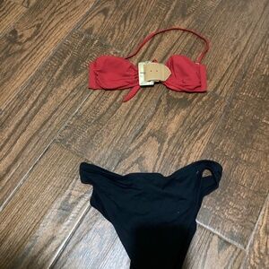 Despi Red Bikini Top tie in back Buckle in front.  Bandeau top size XS